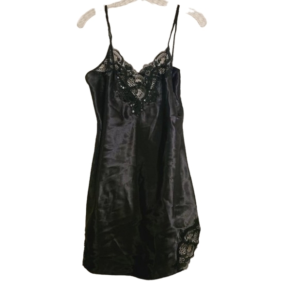 Delicates | Vintage Black Nylon Lace Chemise or Slip (Size Medium) - Picture 1 of 12